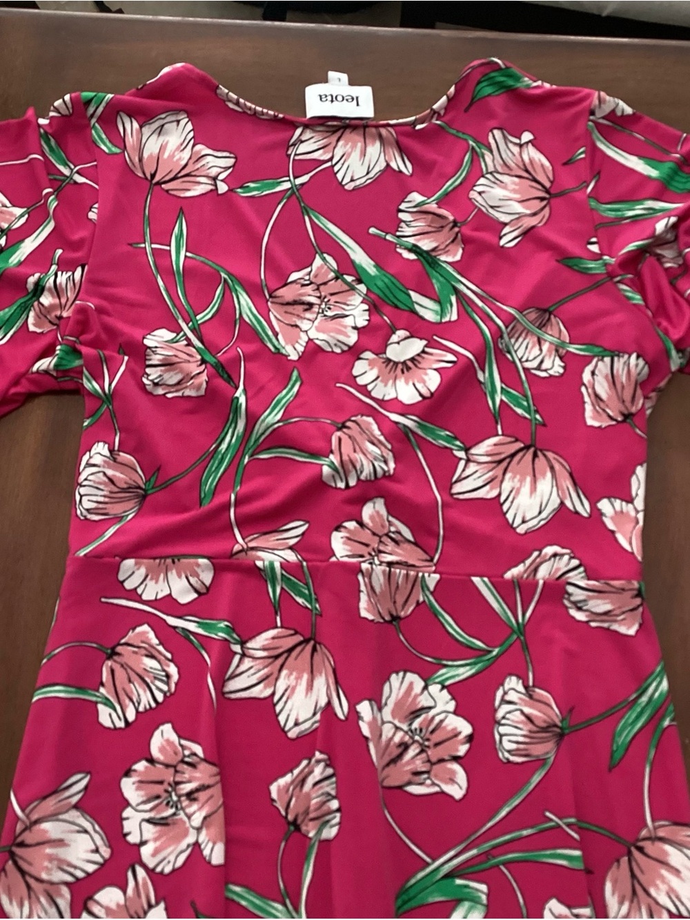 Leota Ladies Pink Floral V-Neck Dress Size L - Picture 7 of 13